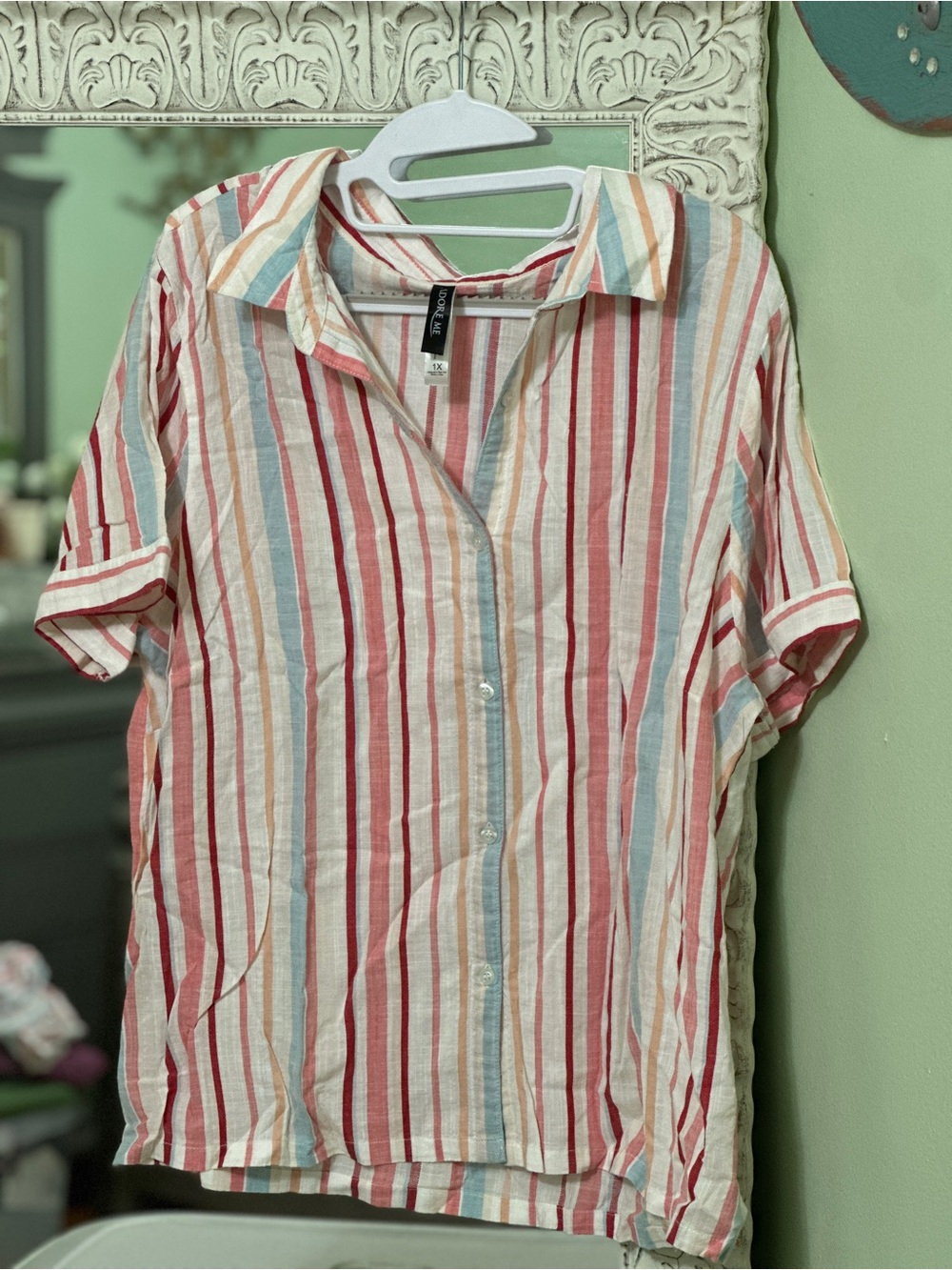 Plus Size Adore Me Striped Short-Sleeve Button Shirt and Shorts Pajama Set